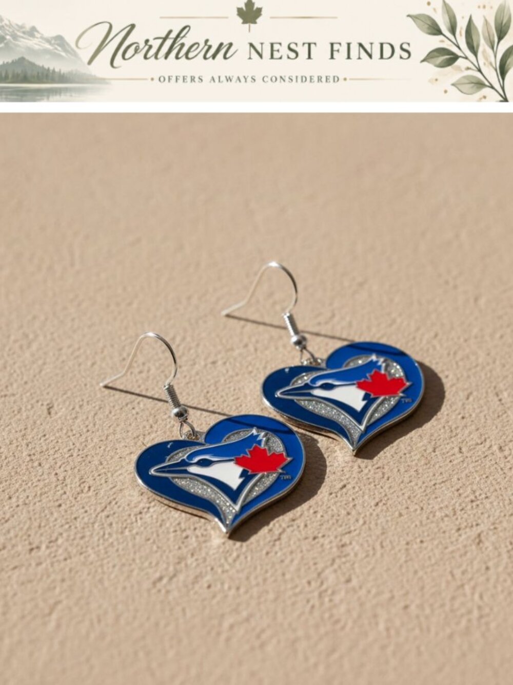Blue Jays Heart Dangling Baseball Earrings for Women